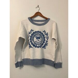 Abercrombie & Fitch Sweatshirt Cream Blue Graphic Crew Neck Pullover Comfy